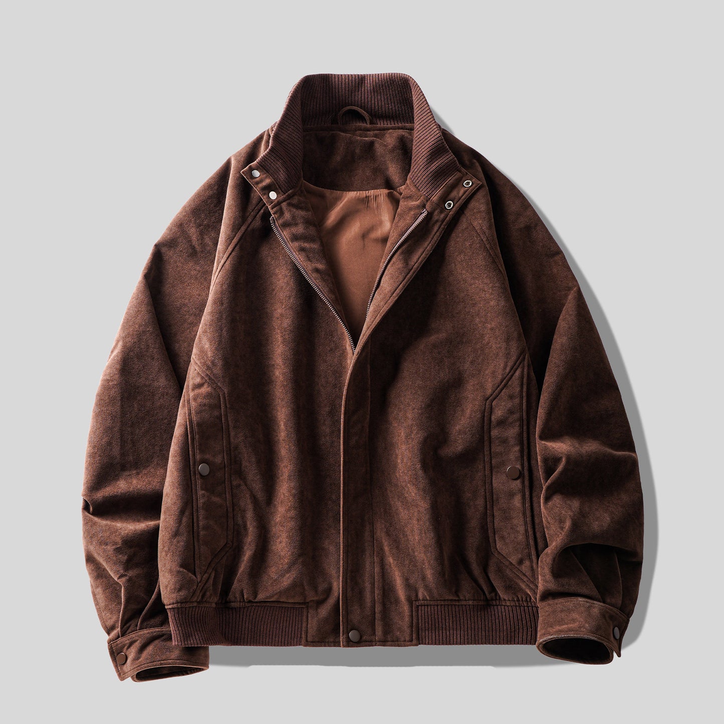 Vintage Suede Stand Collar Short Jacket – Men's Loose Commuter Coat