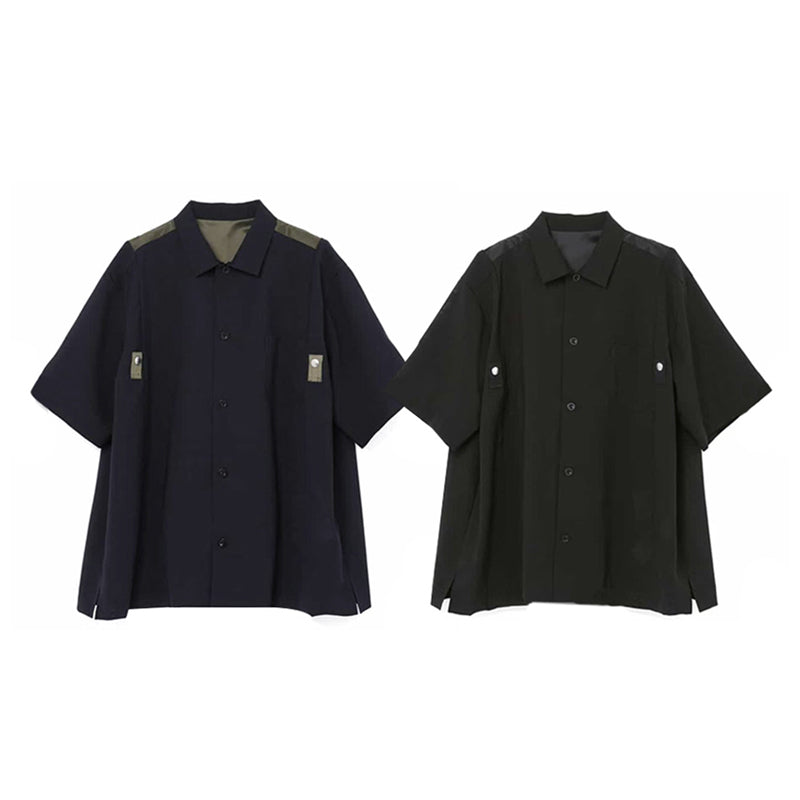 Japanese Workwear Patchwork Collar Short Sleeve Shirt – Loose Unisex Casual