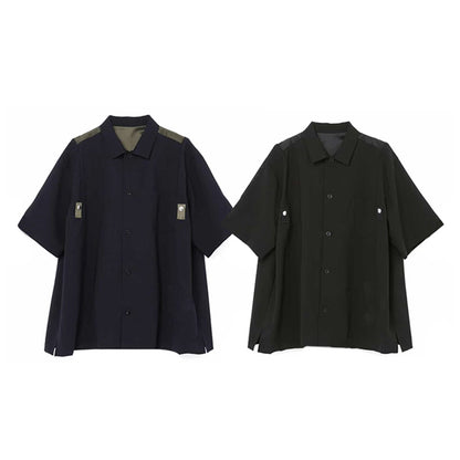 Japanese Workwear Patchwork Collar Short Sleeve Shirt – Loose Unisex Casual