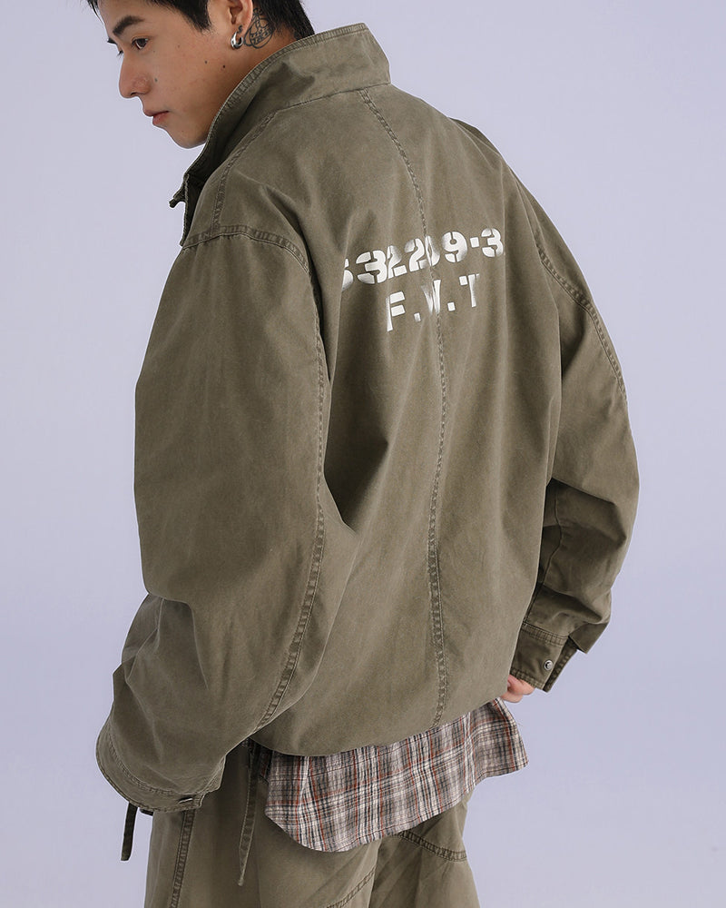 American Retro Stand Collar Cargo Jacket – Loose Unisex Autumn