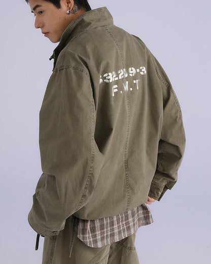 American Retro Stand Collar Cargo Jacket – Loose Unisex Autumn