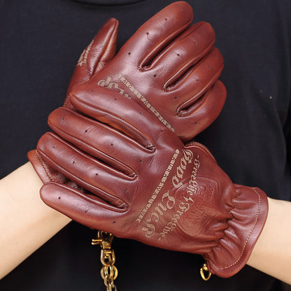 Retro Top-Grain Cowhide Motorcycle Riding Gloves – Unisex Touchscreen