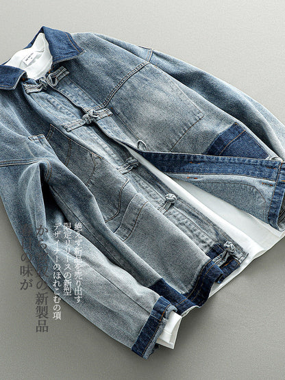 Chinese Frog Button Denim Jacket – Vintage Cotton Oversized Unisex