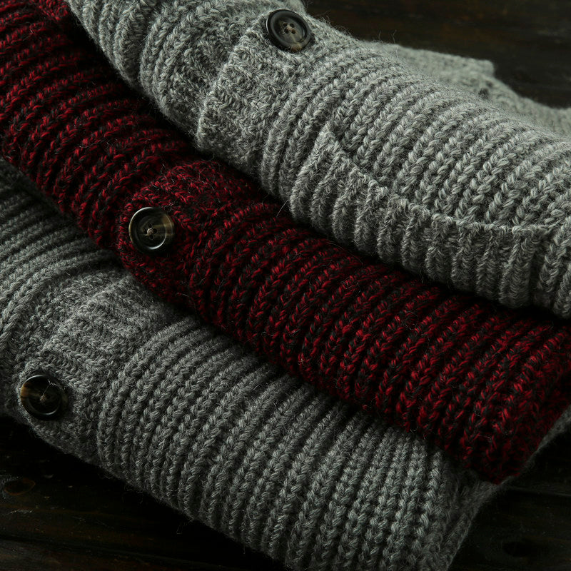 Wool Stand-Collar Knit Cardigan – Thickened Oversized Unisex