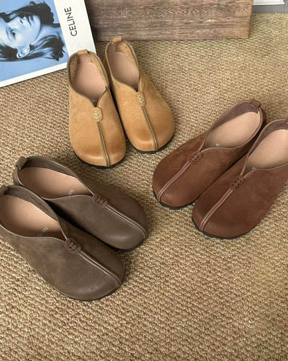 Handmade Artisan Leather Monk Strap Flats – Cotton Linen Style Women's Casual Shoes
