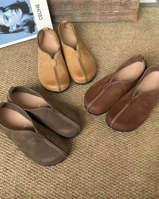 Handmade Artisan Leather Monk Strap Flats – Cotton Linen Style Women's Casual Shoes – Japanese vintage | yamalin clothes | Yamalinclothes