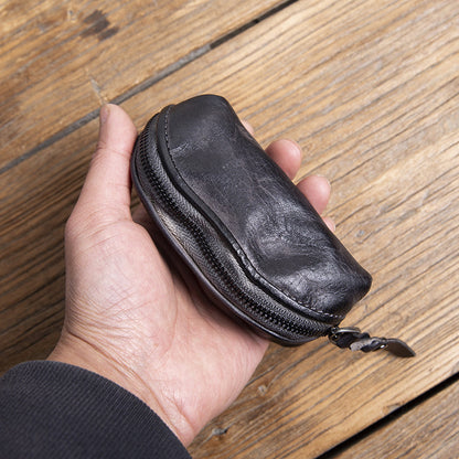 Handmade Top-Grain Cowhide Key Case – Vintage Mini Leather Coin Purse