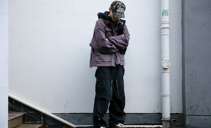 Cotton Cargo Jacket – Corduroy Collar & Four Pockets | Yamalin clothes | Vintage workwear outfit for men