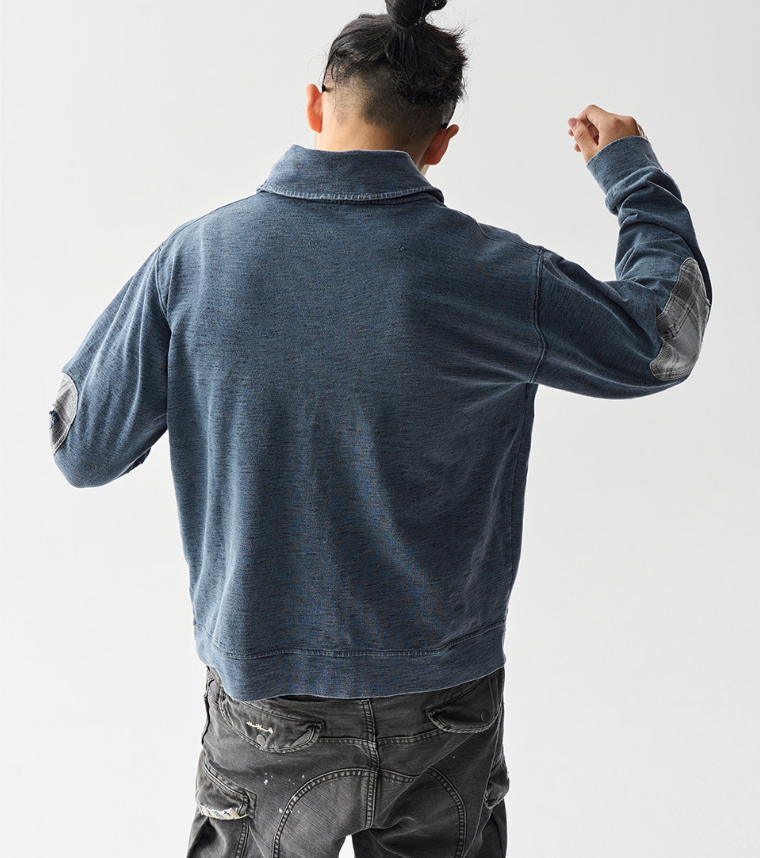 American Vintage Washed Distressed Zip-Up Cardigan – Contrast Collar Oversized Sweatshirt