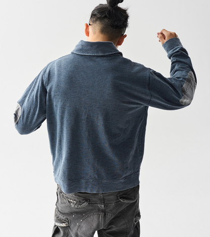 American Vintage Washed Distressed Zip-Up Cardigan – Contrast Collar Oversized Sweatshirt
