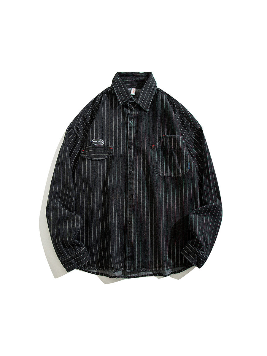 Striped Denim Shirt – Asymmetric Chest Pockets | Yamalinclothes