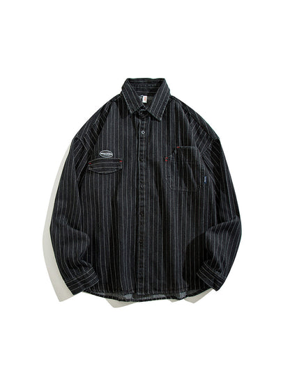 Striped Denim Shirt – Asymmetric Chest Pockets | Yamalinclothes