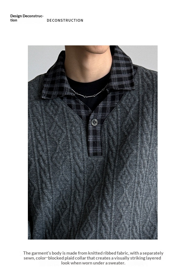 Wool Blend Patchwork Twisted Polo Collar Knit Jacket – Japanese Vintage Unisex – Sweater pullover | japanese streetwear | vintage workwear | unisex | Yamalinclothes