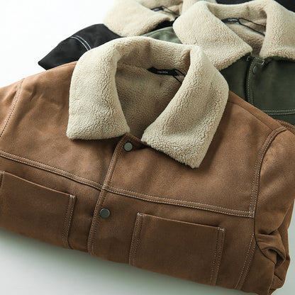Suede Fleece Workwear Jacket – American Retro Thick Warm Unisex – Japanese vintage | fall outfits 2026 | fall winter outfits | classy winter outfits | lazy comfy outfits | japanese streetwear | vintage workwear | yamalin clothes | Yamalinclothes
