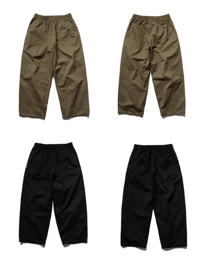 Washed Brushed Cotton Cargo Wide-Leg Trousers – Oversized Unisex Slacks