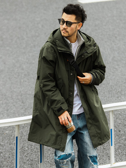 Japanese Retro Swallowtail Hooded Trench Coat – Mid-Length Loose Unisex Spring