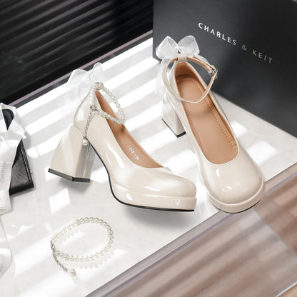 Women's French Style Mary Jane Wedding Shoes - Waterproof Platform Chunky Heel Elegant Bridesmaid Shoes