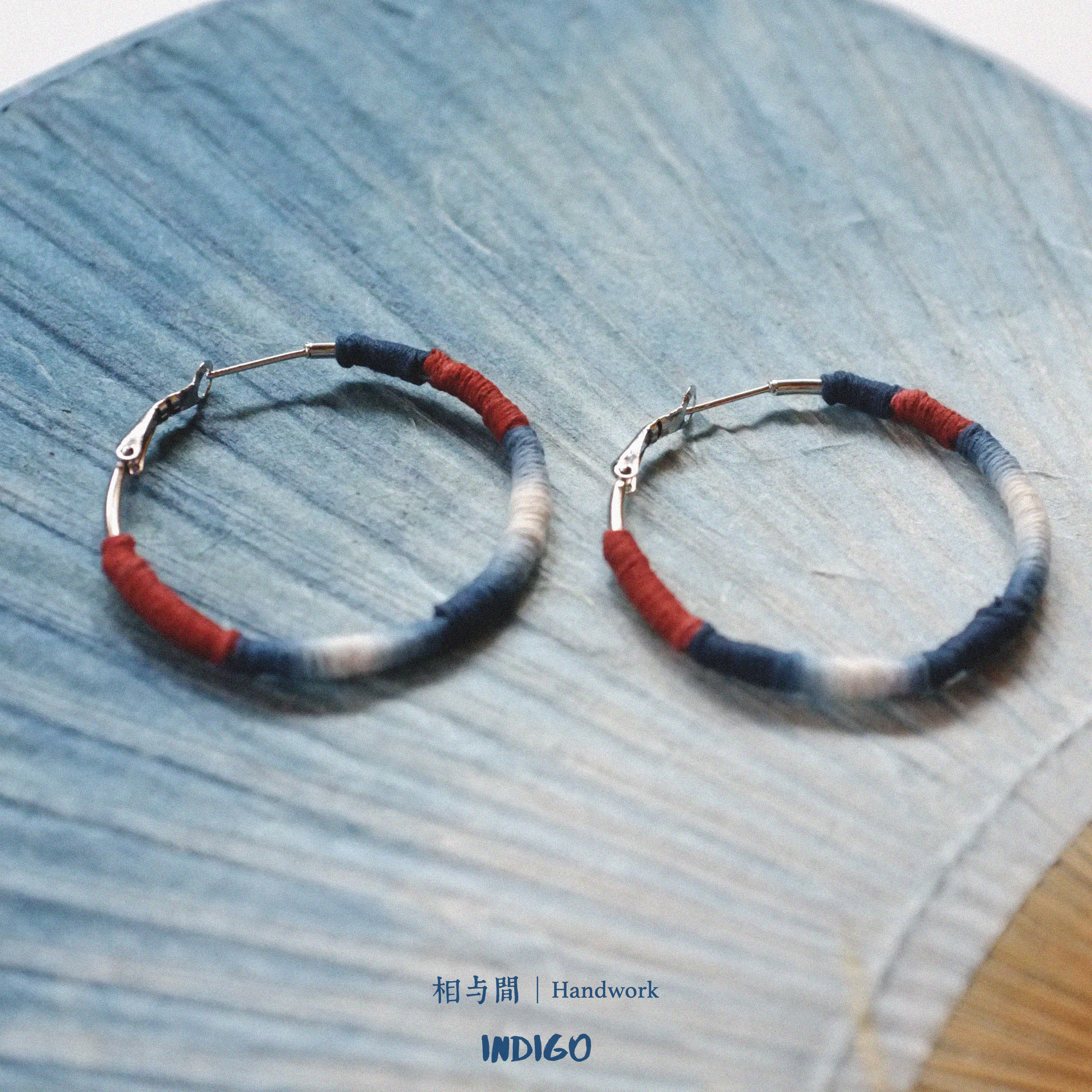 Original Earrings Handmade Blue Dyed Plant-Dyed Cotton Thread Niche Geometric Circle High-End Earrings