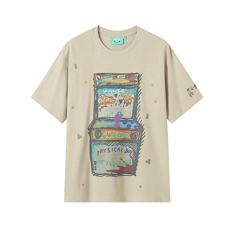 Game Machine Particle Hand-Painted Printed Loose Breathable Short-Sleeved T-shirt Summer