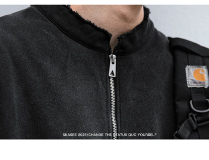 Unisex 465g Washed Vintage Sweatshirt - Boxy Half-Zip Snowflake Knit Pullover