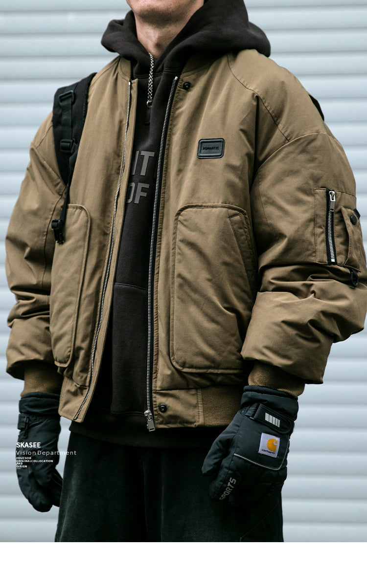 American Style Trendy Brand 90 White Duck Down Workwear Flight Jacket Down Jacket Men Winter Loose Thickened Warm Short Coat