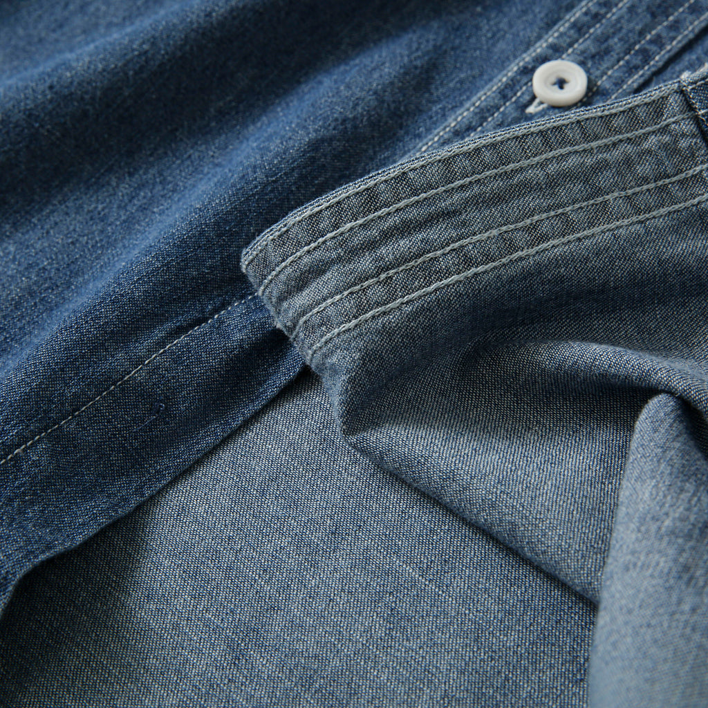 Pure Cotton Enzyme Wash! Export Surplus Men's Summer Turn-down Collar Denim Short Sleeve Shirt Top