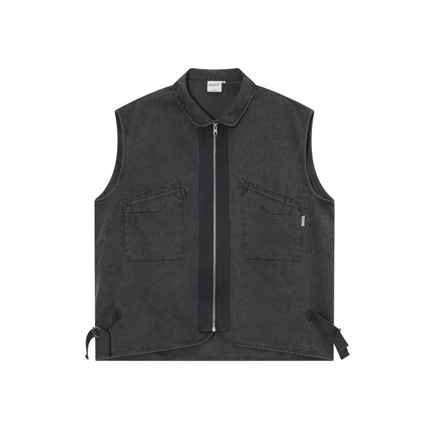 Japanese Vintage Washed Denim Sleeveless Workwear Vest – Retro Layered Pocket Style