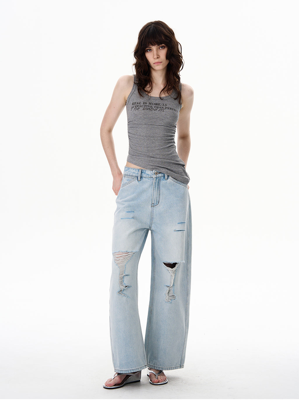 American Style Distressed Light Blue Jeans Trendy Brand Men's Cool Street Style High-End Pants