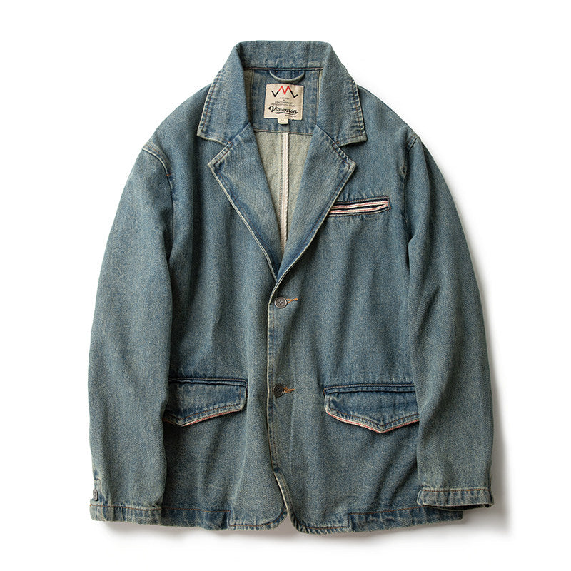 Japanese Retro Washed Distressed Denim Blazer - Loose Casual Jacket 2025 (Men)