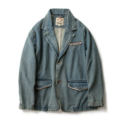 Japanese Retro Washed Distressed Denim Blazer - Loose Casual Jacket 2025 (Men)