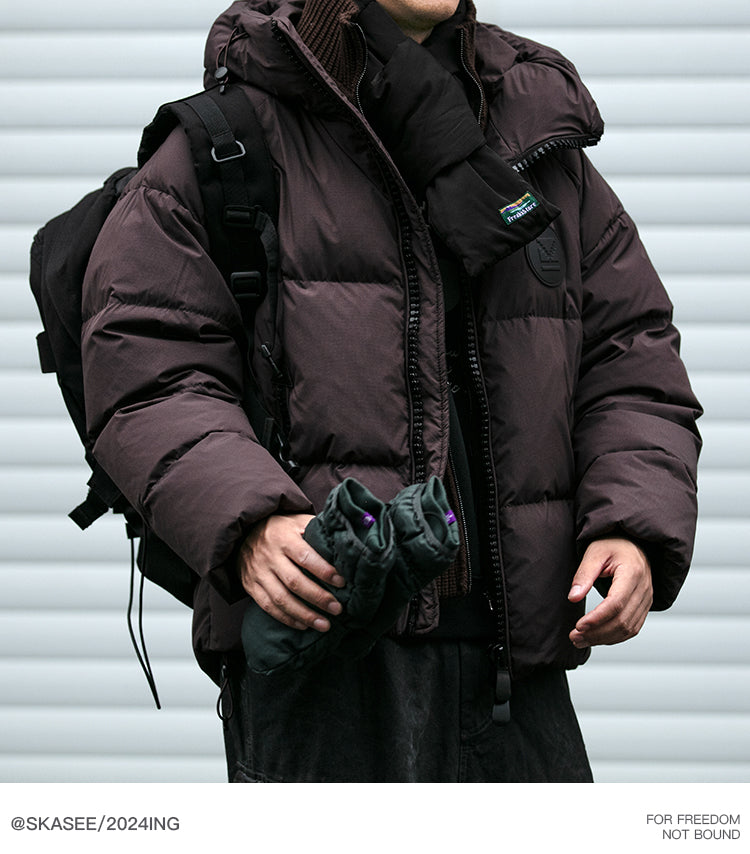Detachable Fake Two-Piece Wool Collar Puff Feel Down Jacket Men Winter Trendy Loose Thickened Plaid Pattern Coat Trendy