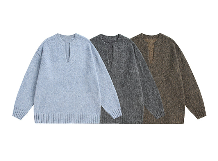 GPstudio American Style Trendy Brand Seahorse Wool V-Neck Sweater for Men Spring Melad Brown Lazy Top Knitted Shirt