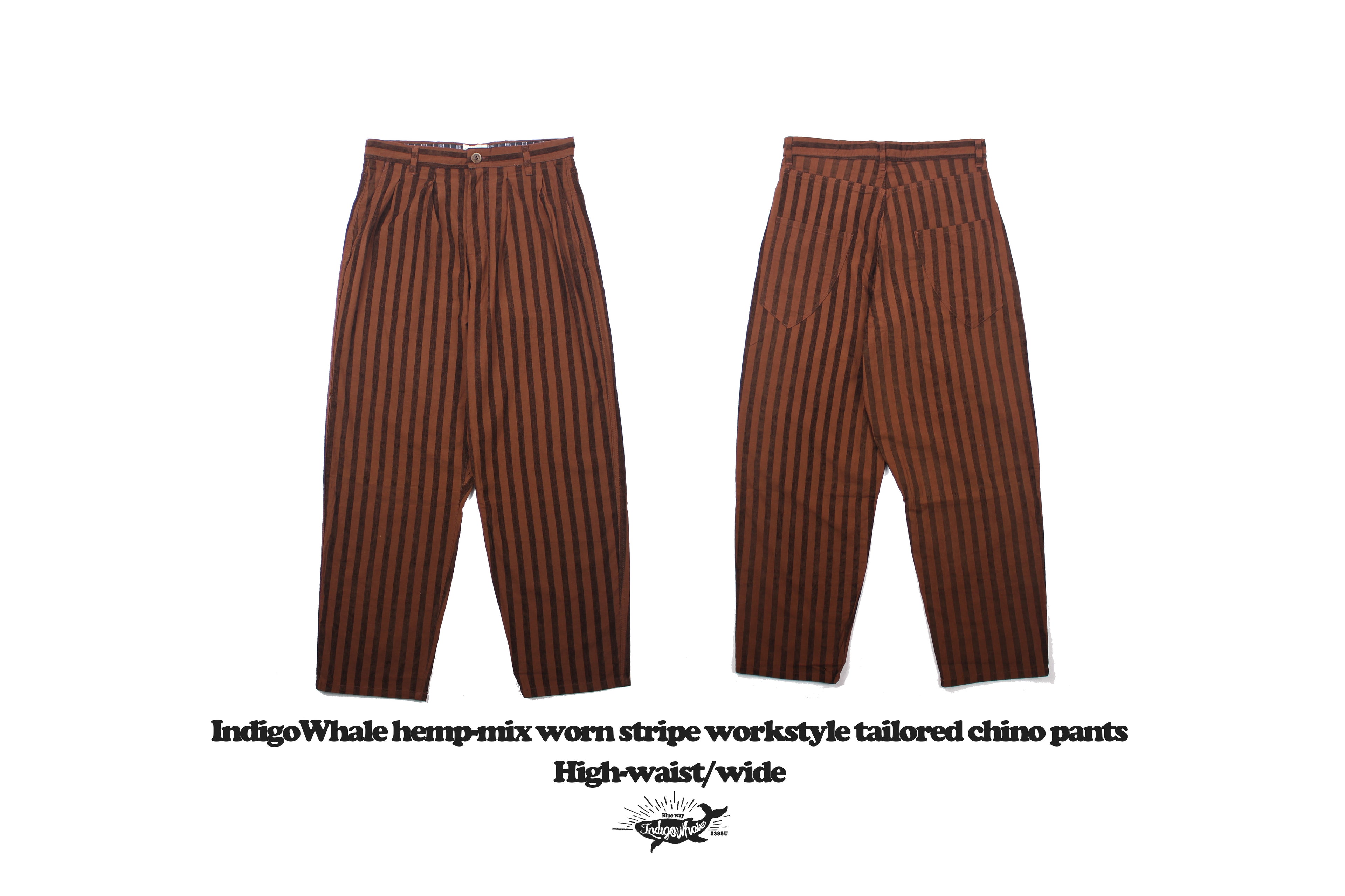 Vintage Flocked Striped Workwear Style Loose Wide-Leg Tapered High-Waist Chino Casual Pants