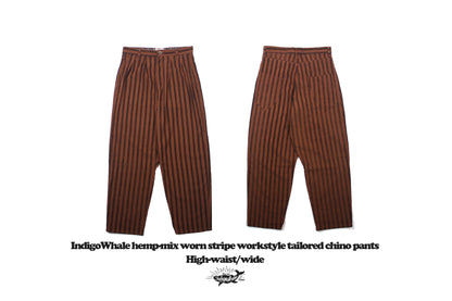 Vintage Flocked Striped Workwear Style Loose Wide-Leg Tapered High-Waist Chino Casual Pants