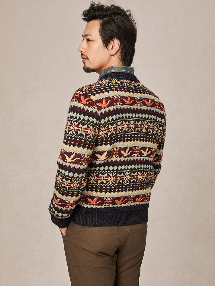 Scandinavian-British Retro Fair Isle Sweater – Loose Wool/Cashmere Blend (Unisex)