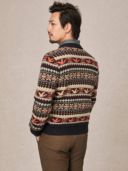 Scandinavian-British Retro Fair Isle Sweater – Loose Wool/Cashmere Blend (Unisex)