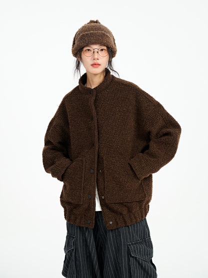Japanese Style Wool Loop Short Coat - Thickened Stand Collar Jacket (Unisex)