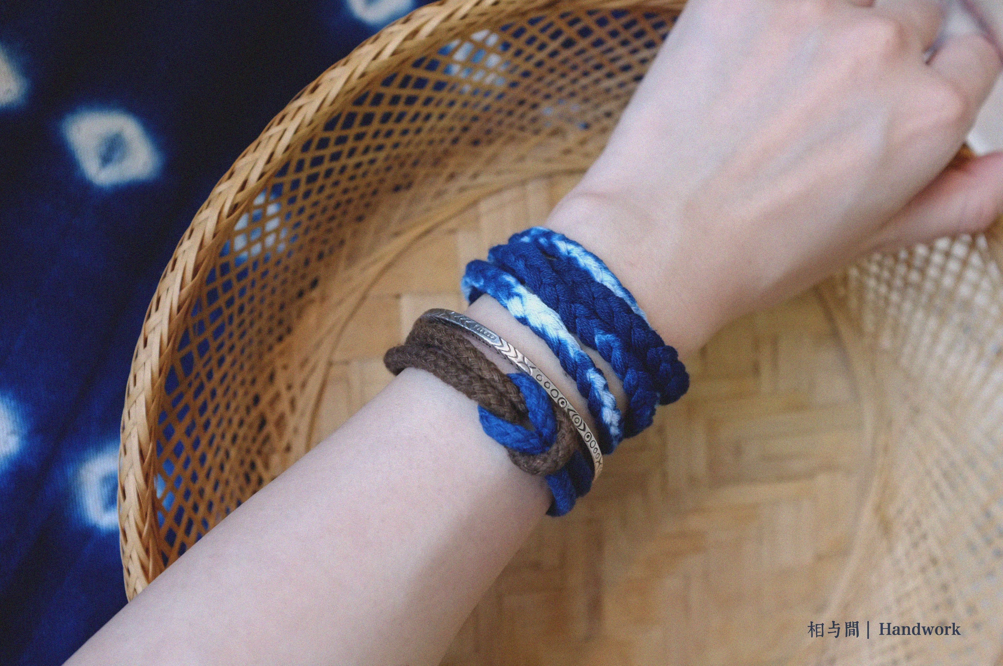 Original Blue Dyed Bracelet Chinese Retro INDIGO Tie-Dye Bracelet Multi-Turn Three-Strand Braided Couple Bracelet
