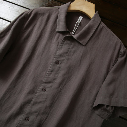 Cool Antibacterial Linen/Lyocell Men's Summer Turn-down Collar Loose Casual Short Sleeve Shirt Top