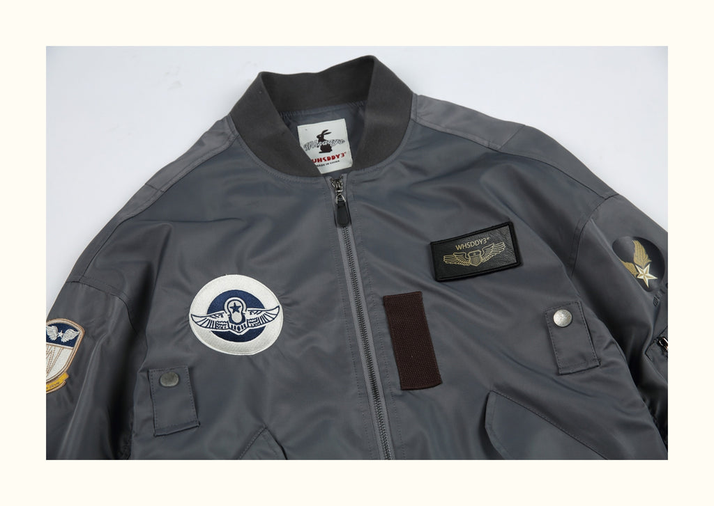 American-Retro Embroidered Badge Flight Jacket – Baseball Collar Short Coat (Unisex)