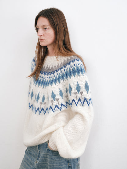 Shyshy Women's Mohair Fair Isle Sweater - High-End Color Block Loose Pullover