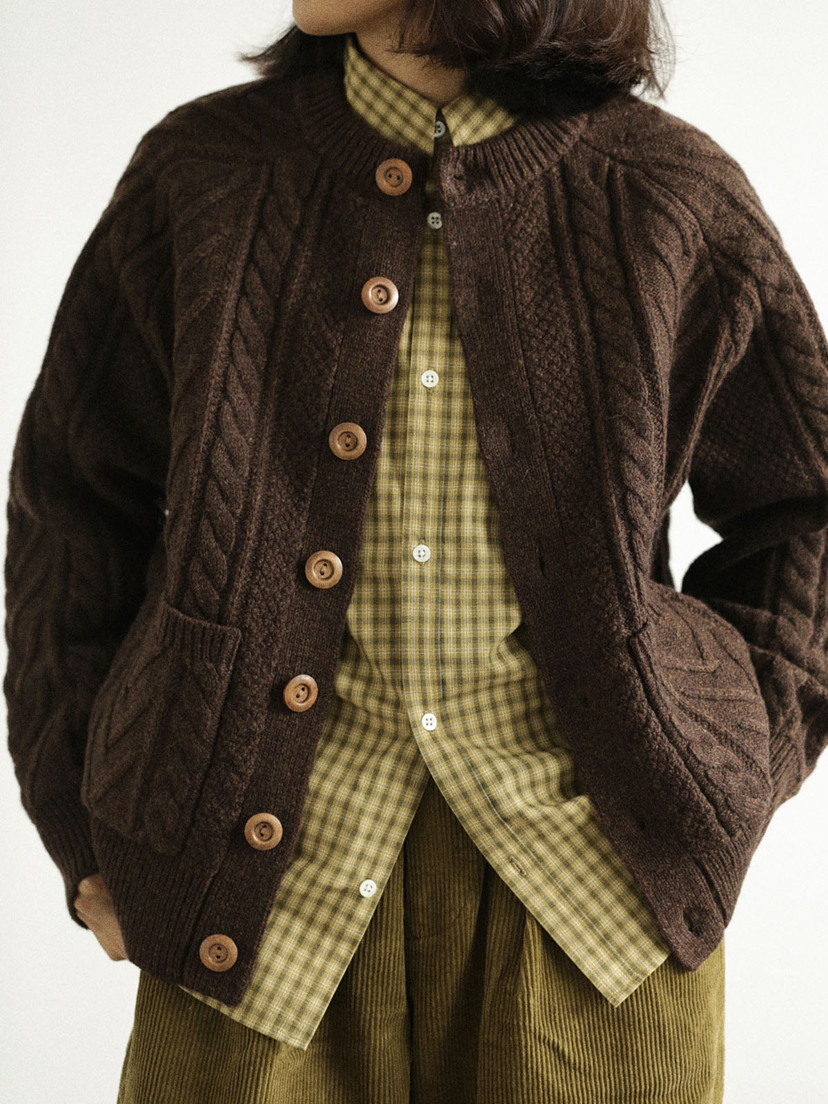 Traditional Aran Fisherman Sweater – Jacquard Knit Crewneck Cardigan (Unisex)