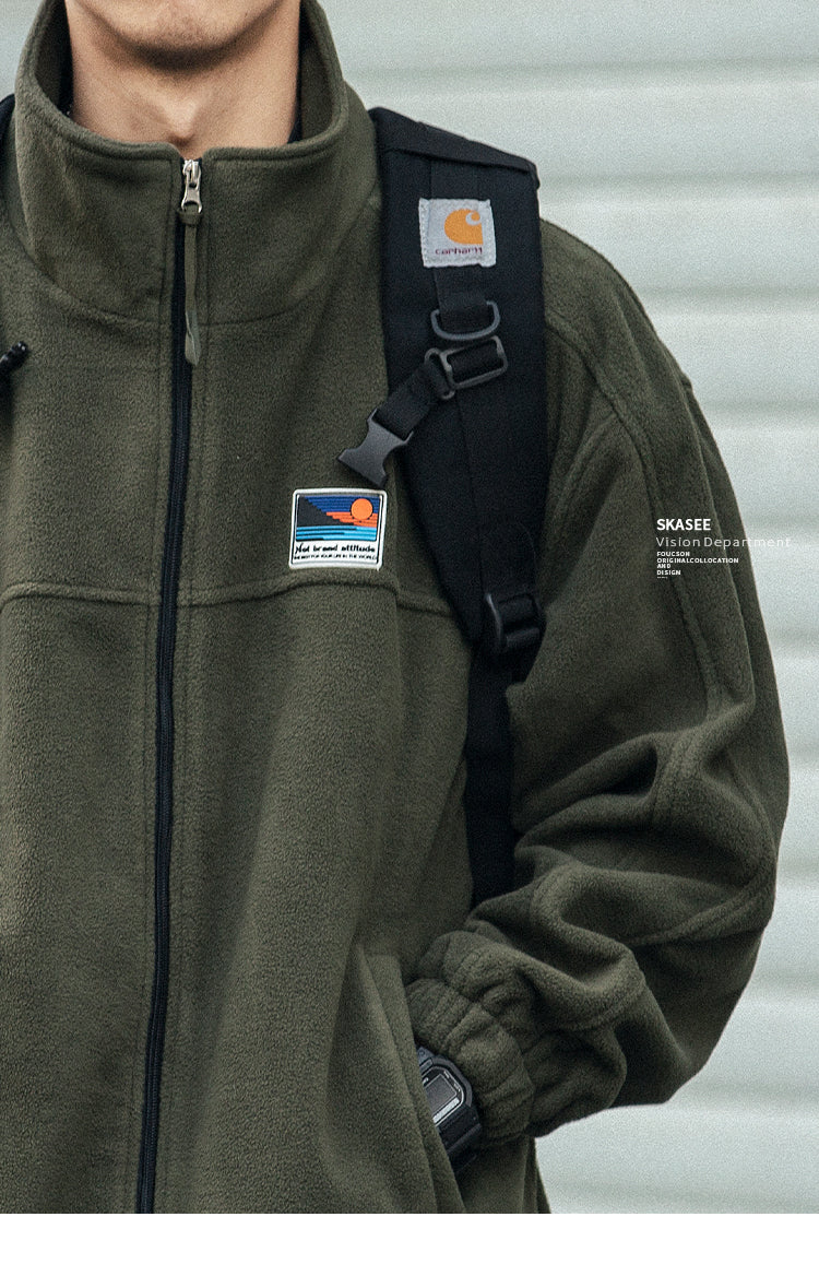 25 Winter Fleece Cardigan Cotton Jacket Men's Trendy Loose Couple Sweatshirt Men's BF Style Stand Collar Casual Top Coat