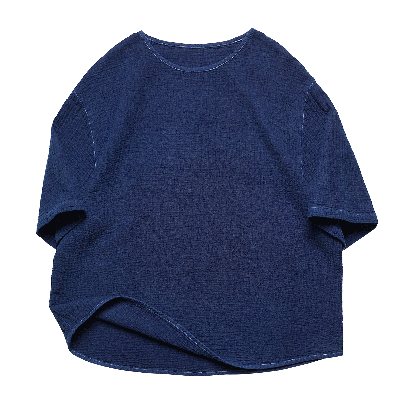 Original Japanese Retro Indigo Dyed Loose Couple Style Casual Short Sleeve T-Shirt