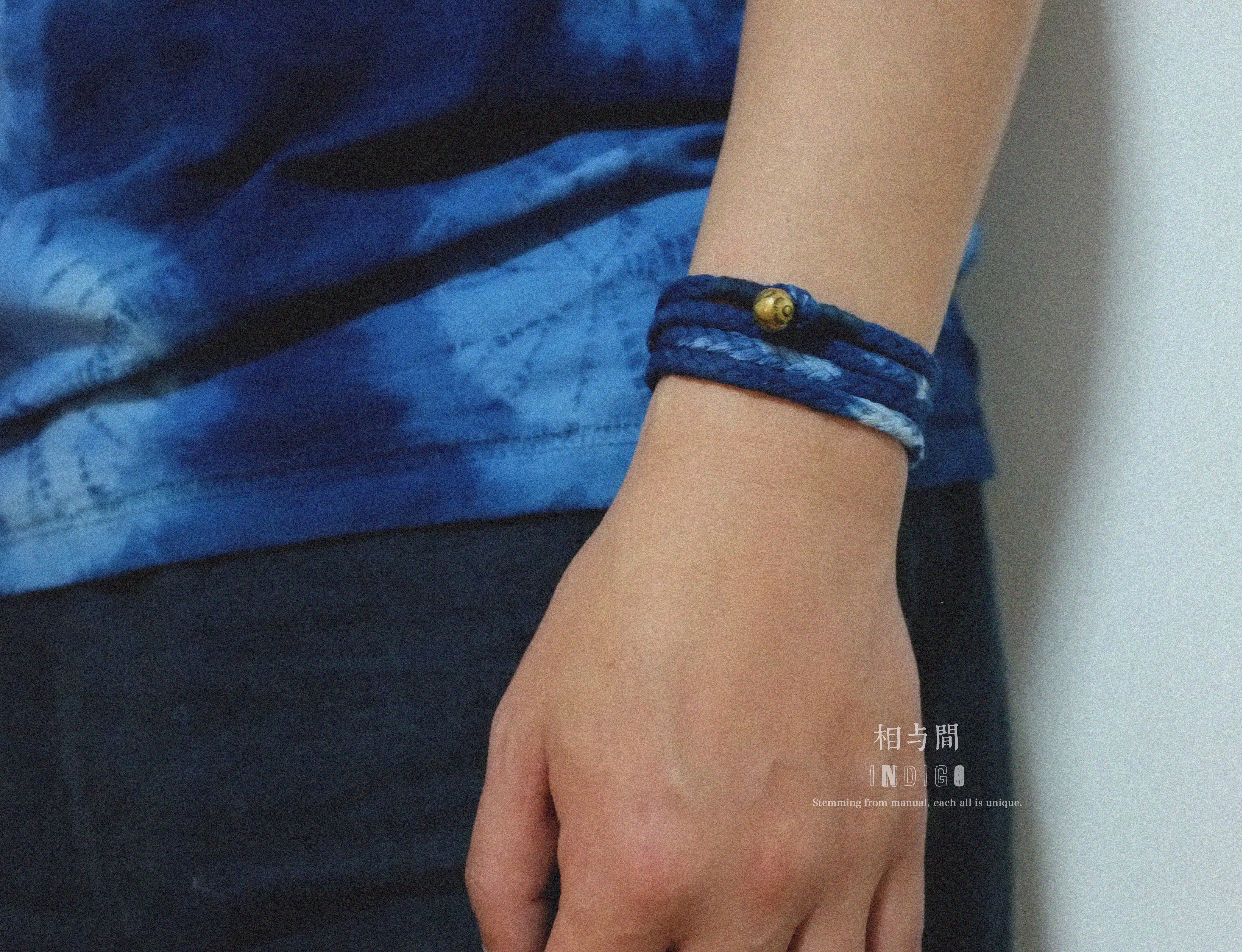 Original Blue Dyed Bracelet Chinese Retro INDIGO Tie-Dye Bracelet Multi-Turn Three-Strand Braided Couple Bracelet