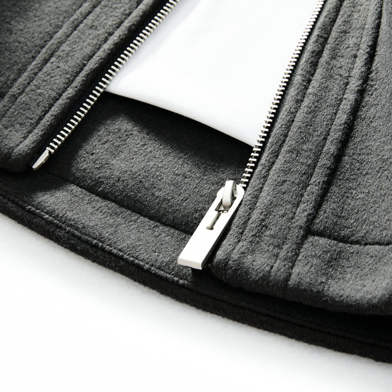 Korean Minimalist Workwear Jacket – Thickened 53% Sheep Wool, Turn-Down Collar for Autumn/Winter