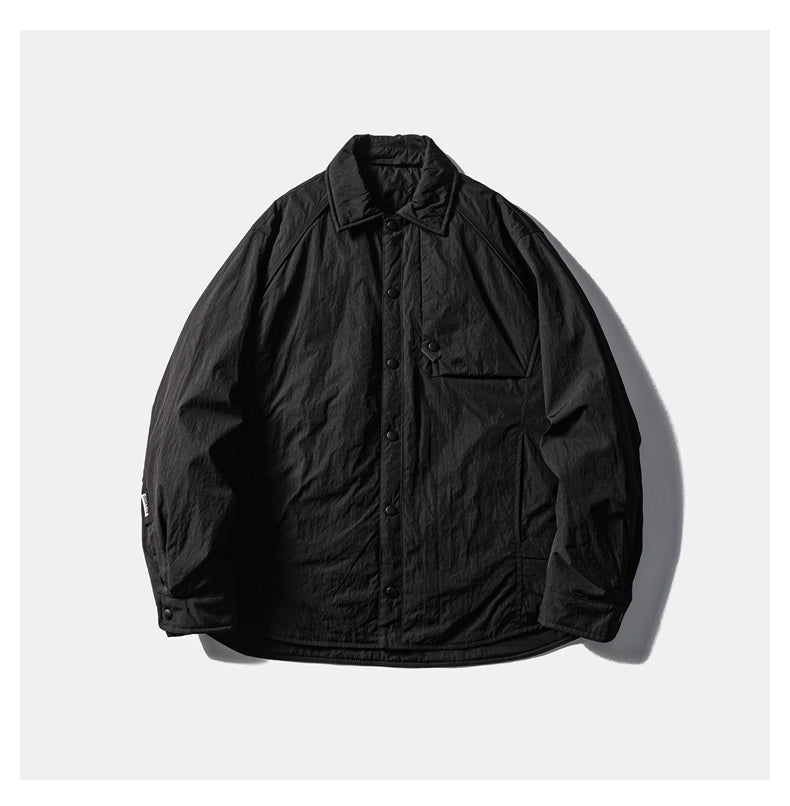 Men's Japanese Style Lightweight Down Jacket - 90% White Duck Down Loose Lapel Solid Color Workwear Coat