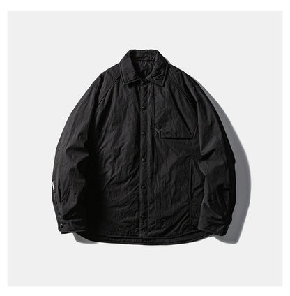 Men's Japanese Style Lightweight Down Jacket - 90% White Duck Down Loose Lapel Solid Color Workwear Coat