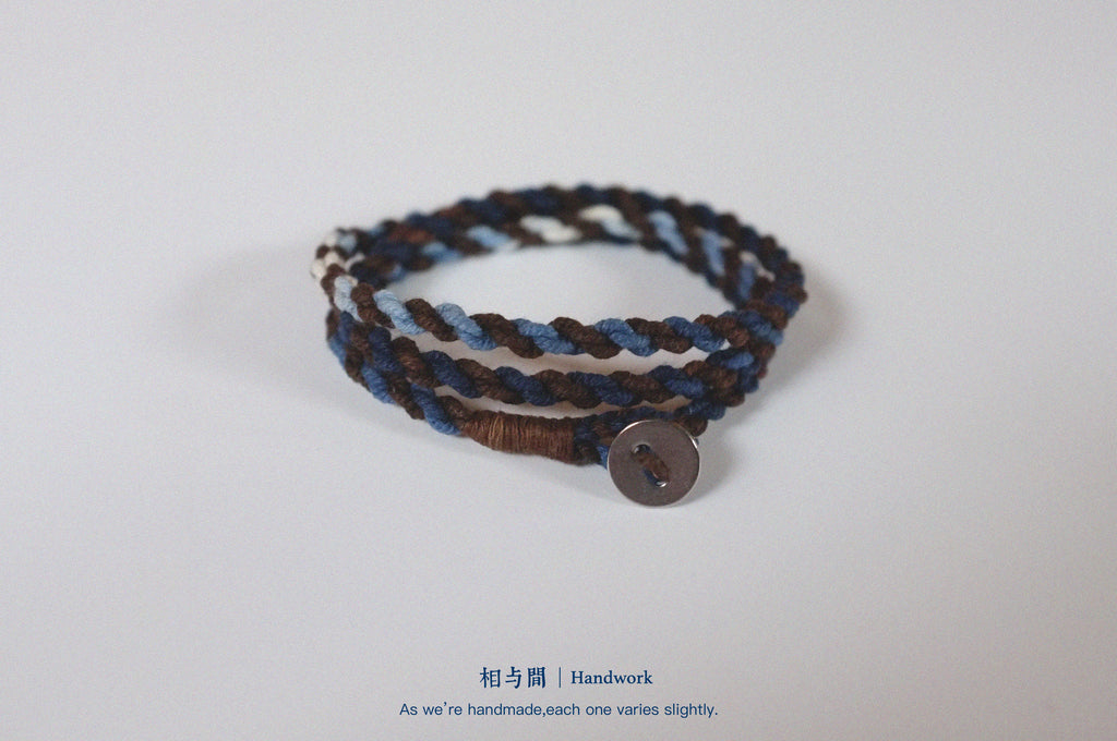 Original Four-Strand Weaving Blue Dye + Persimmon Dye Bracelet Cotton Linen Niche Couple Retro Multi-Hoop Bracelet