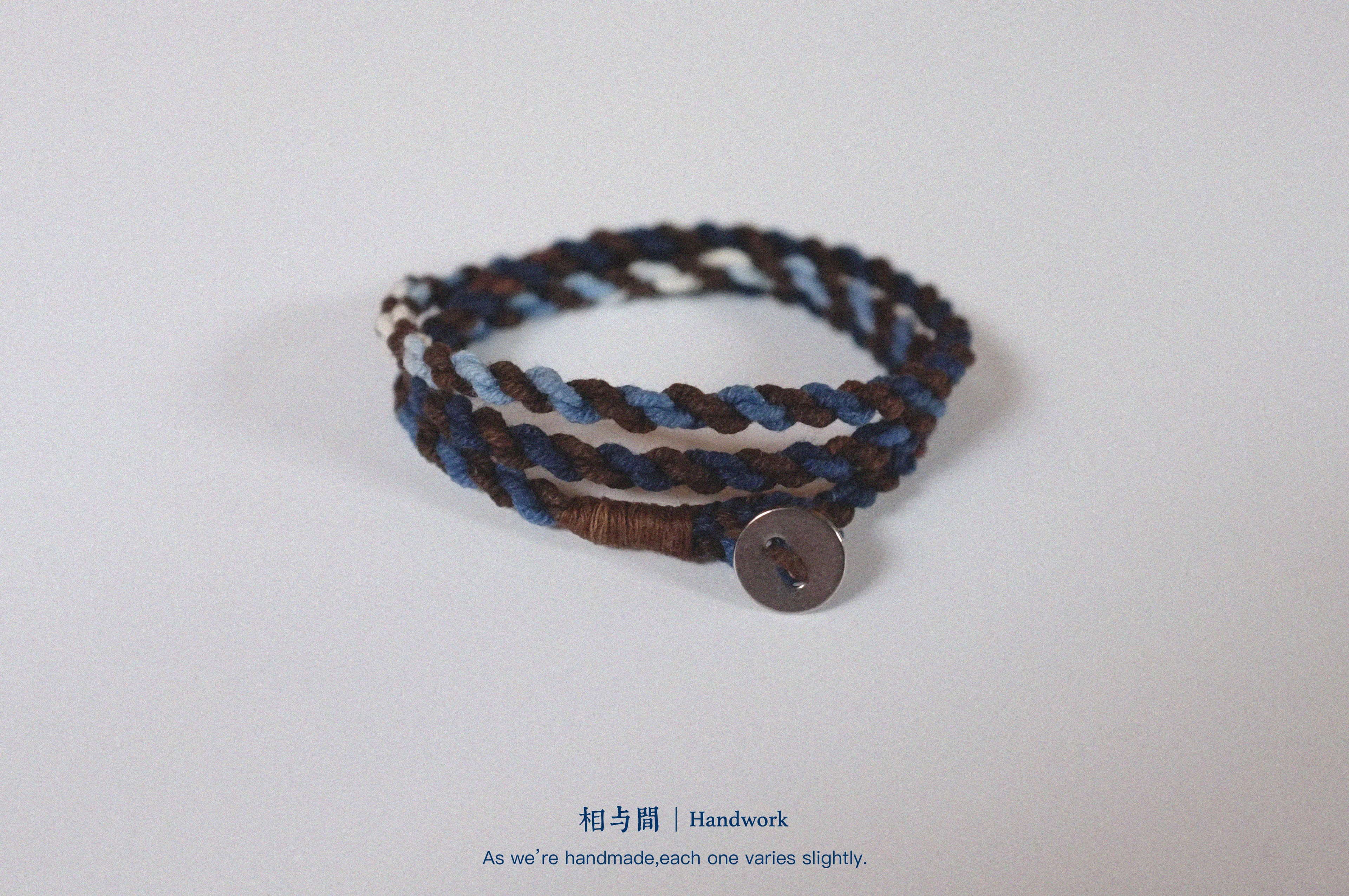 Original Four-Strand Weaving Blue Dye + Persimmon Dye Bracelet Cotton Linen Niche Couple Retro Multi-Hoop Bracelet